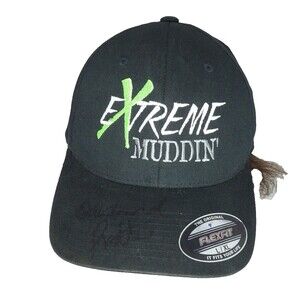 Extreme Muddin' Logo Fitted Sz L-XL Black Green Hat Cap Off Roading Signed